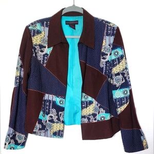 Russell Kemp Women's Petite Brown/Blue Patchwork Open Jacket.  Size 12P